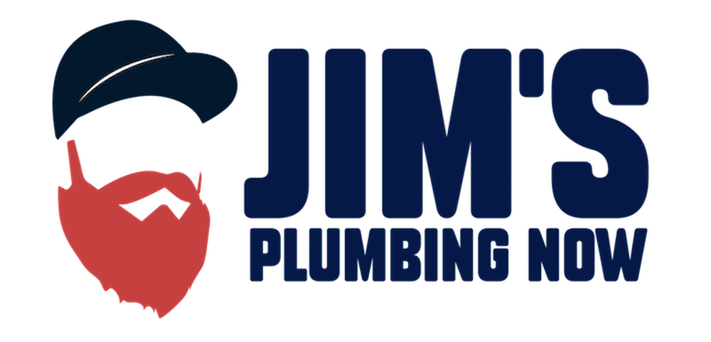 horizontal red, white, and blue Jim's Plumbing now logo