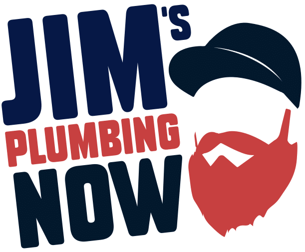 stacked red, white and blue jim's plumbing now logo